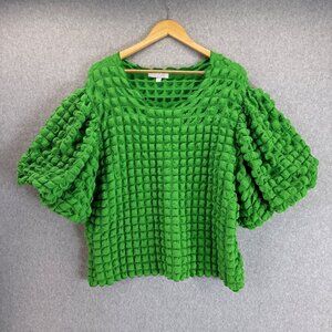 Eri + Ali Textured Square Bright Green Top Puff Sleeves Blouse Womens‎ Size 3X